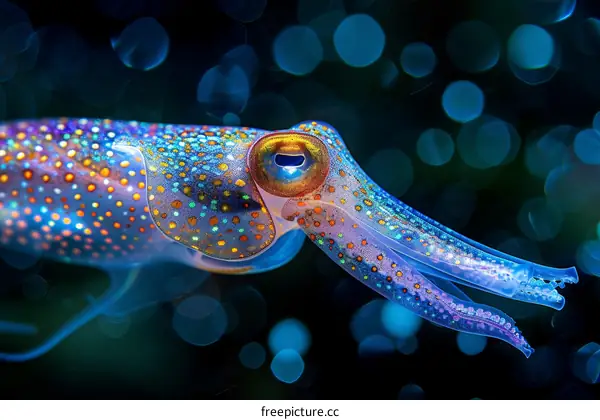 A beautiful close up of a biofluorescent squid