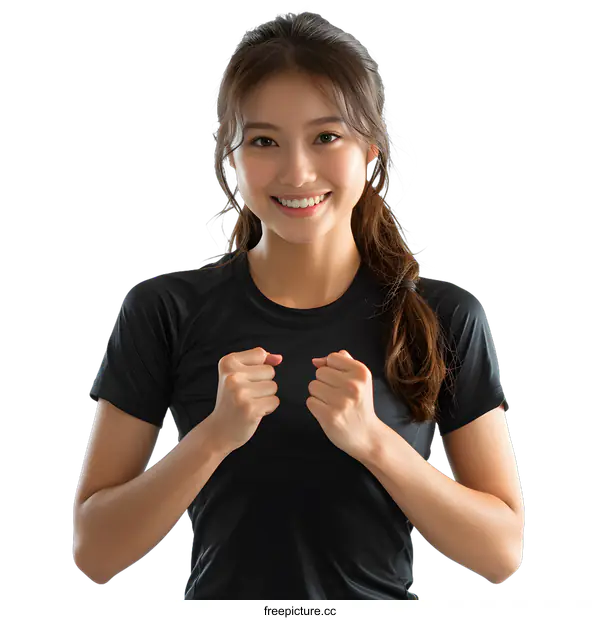 [Transparent Background PNG]young asian woman in sportswear smiling and cheering with clenched fists