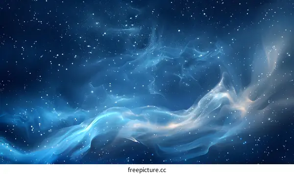 Blue and white glowing nebula with stars in the dark night sky