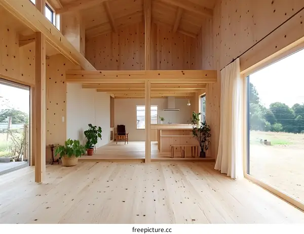 Modern Japanese Home Interior Design With Wooden Walls And Floor