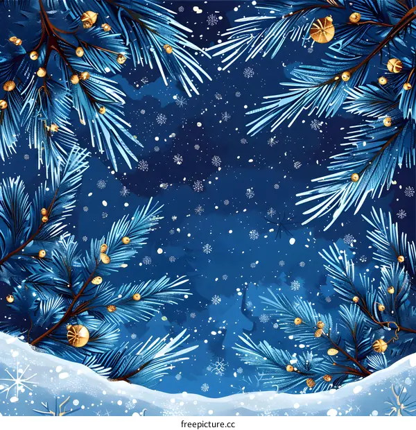 Blue Christmas Tree Branches with Snowflakes