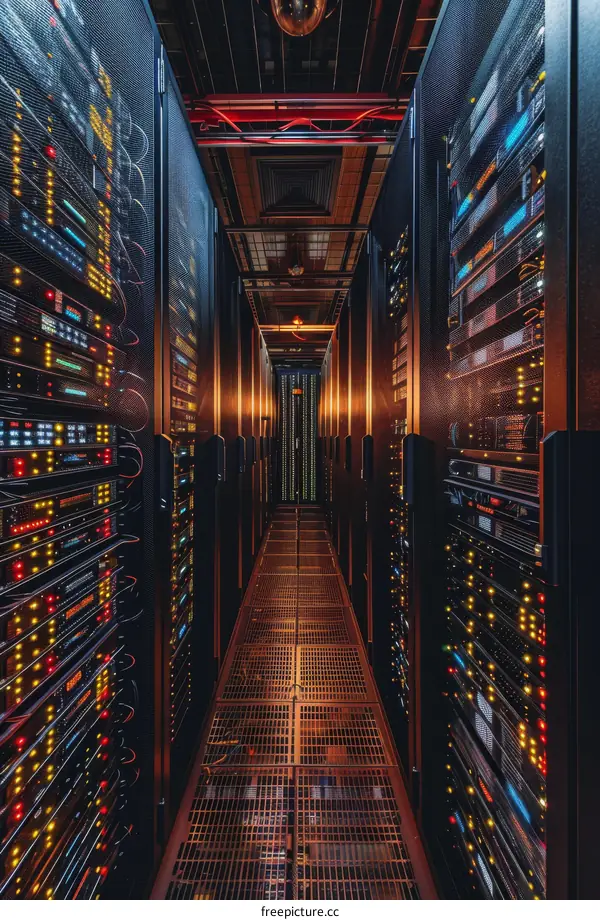 Server room with rows of server racks