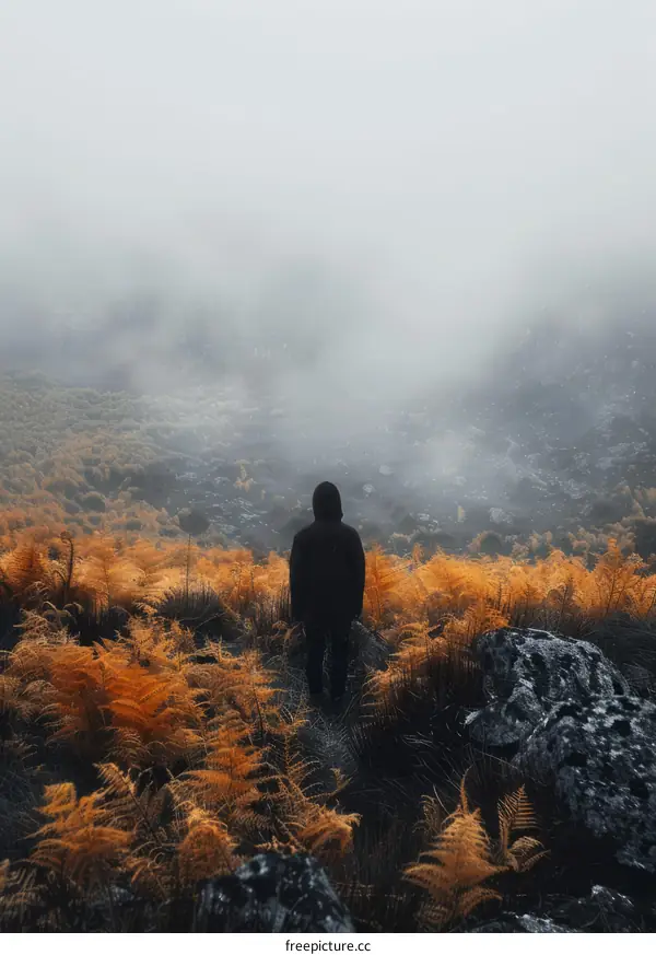Man standing alone in a field of yellow flowers