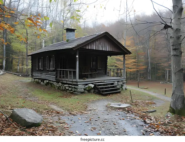 A wooden cabin in the woods