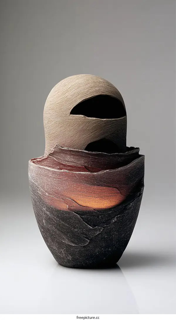 Layered Ceramic Sculpture with Stone Texture