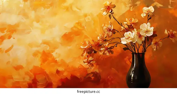 Orange Background with White Flowers in Vase