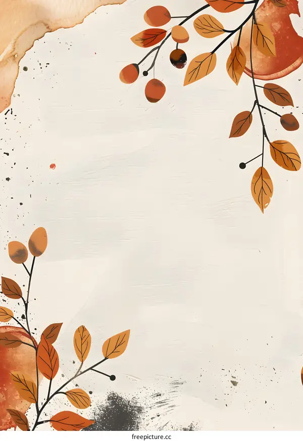 Abstract Fall Leaves Watercolor Background