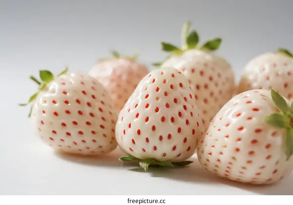 Fresh White Strawberries with Red Seeds on White Background