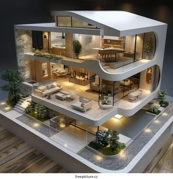 3D Visualization of Modern Home Featuring Luxurious Interior Design