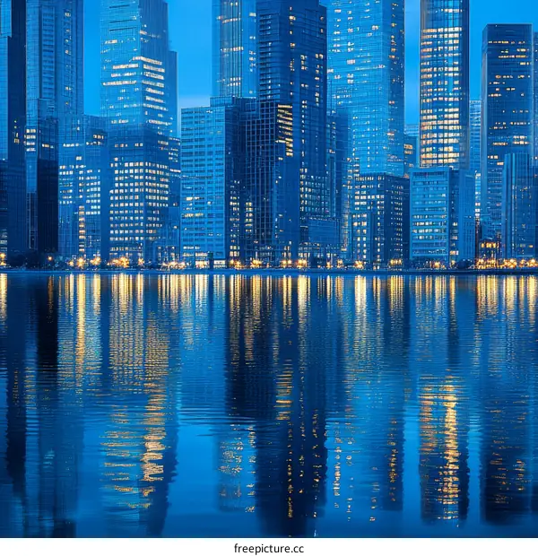 Night City Skyline Reflecting on Water