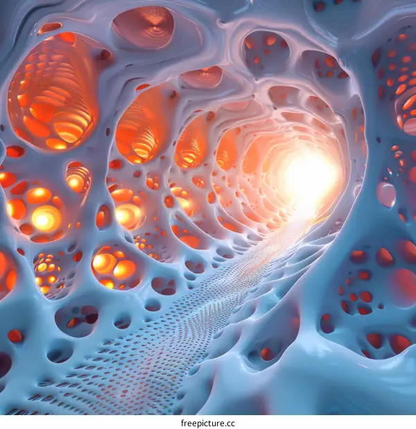 Glowing Orange Tunnel: Futuristic Organic Architecture