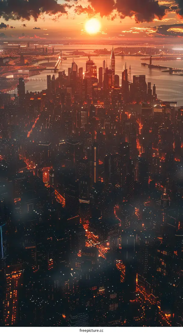 Sunset City Skyline Artistic Illustration