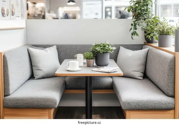 Cozy Corner Cafe Seating Area with Plants