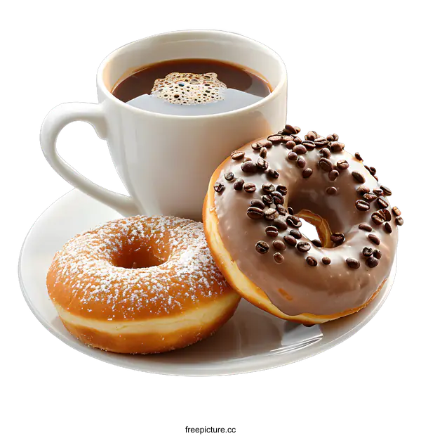 [Transparent Background PNG]Coffee and Donuts on White