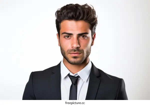 Headshot of a young professional man in a suit and tie