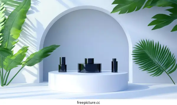 Modern Minimalist Product Display with Tropical Plants