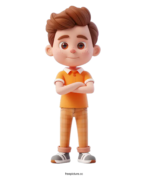 [Transparent Background PNG]3D Cartoon Boy Standing With Arms Crossed