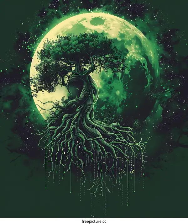 Green Tree Roots Hanging From The Moon