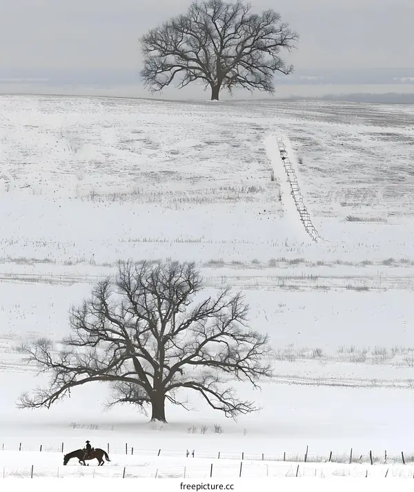 Lone Horse Rider in Winter Landscape