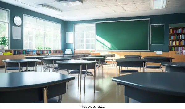 Empty Classroom with Green Board