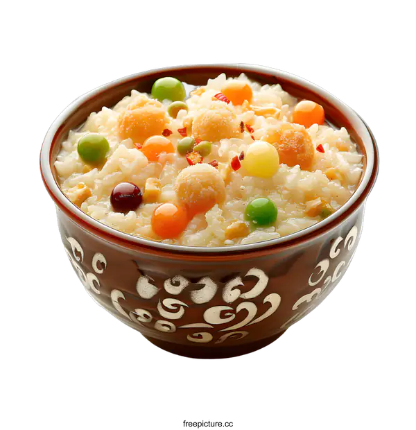 [Transparent Background PNG]Bowl of rice with colorful toppings