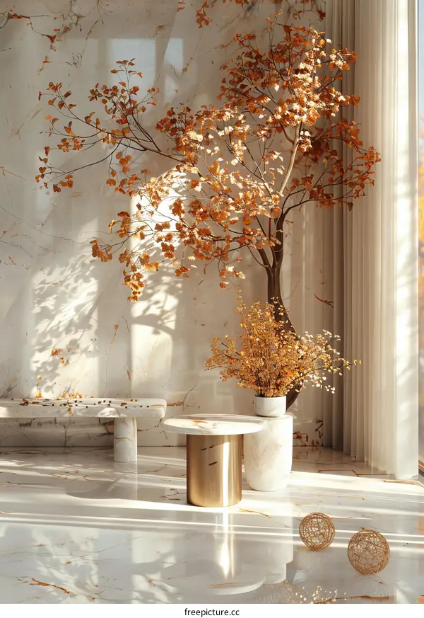 Autumnal Interior Design with Marble Flooring
