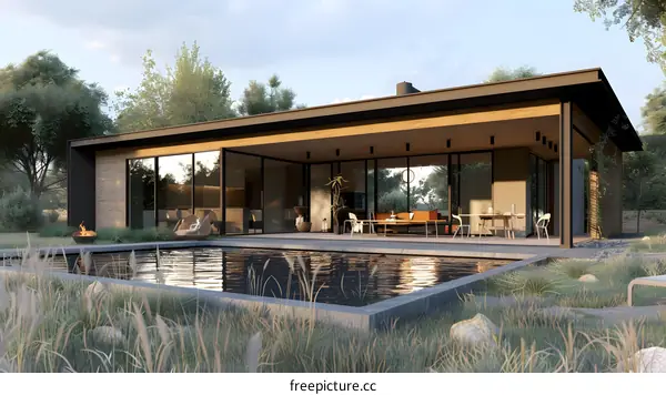 Modern House with Pool and Large Windows