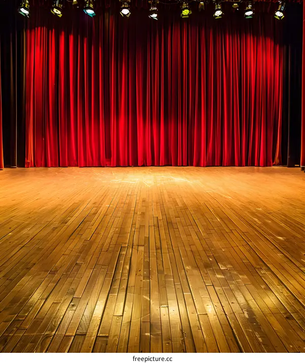 Red Curtains and Wooden Stage Floor