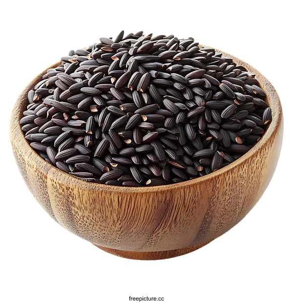 [Transparent Background PNG]Black Rice in Wooden Bowl