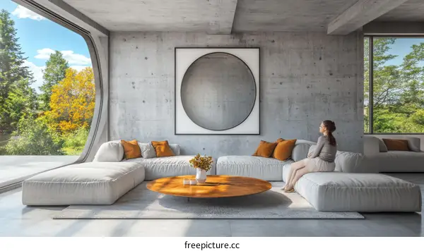 Modern Concrete Living Room with a View