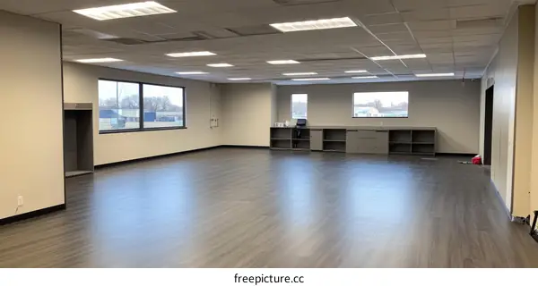 Empty Modern Office Space Interior with Large Windows