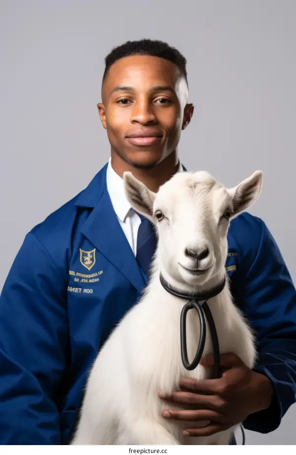 Young African-American male FFA member with goat