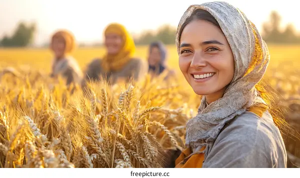 Happy Female Farmer in Wheat Field
