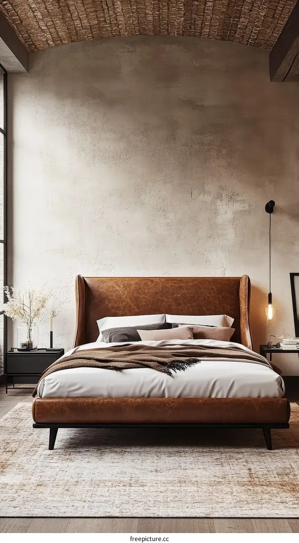 Modern Bedroom with Leather Bed