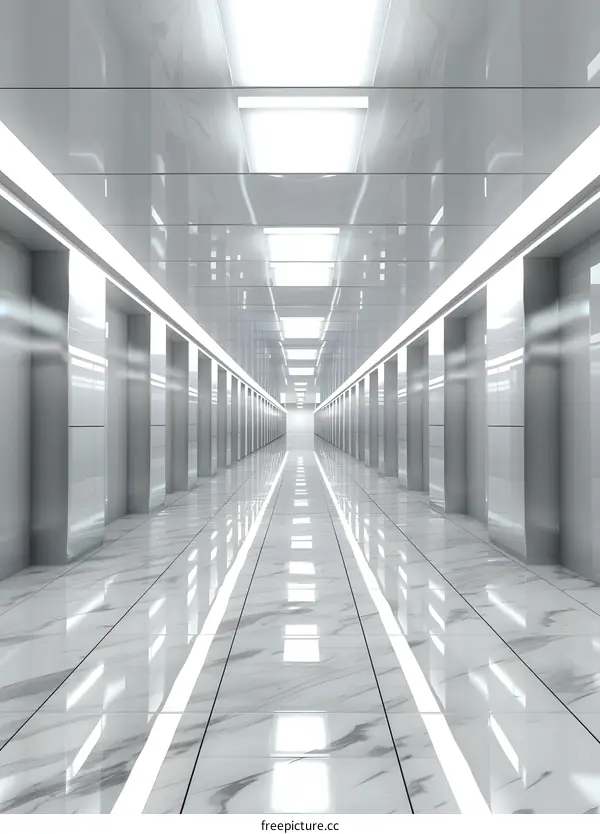 Modern White Corridor With Lights and Doors