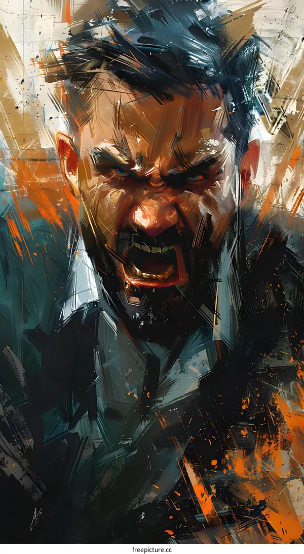 Digital painting of a man screaming