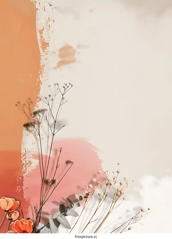 Dried Flowers and Eucalyptus Leaves on a Pink and White Wall Background