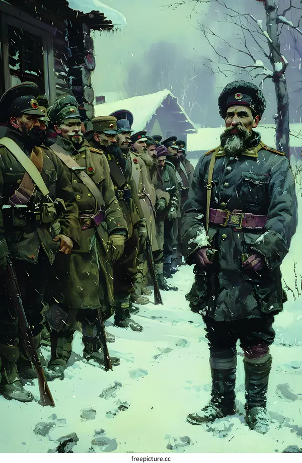 Russian soldiers in winter uniform during World War I