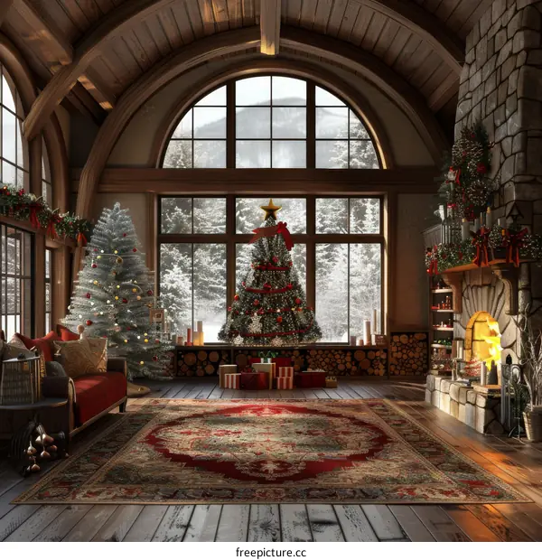 Cozy Christmas Tree by Fireplace