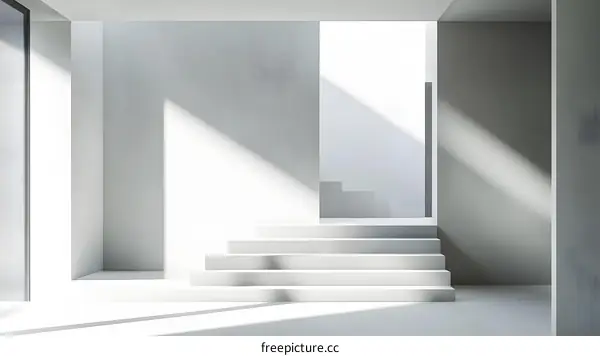 Minimalist Interior Design with White Stairs and Sunbeams
