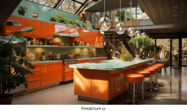 Retro futuristic kitchen interior design