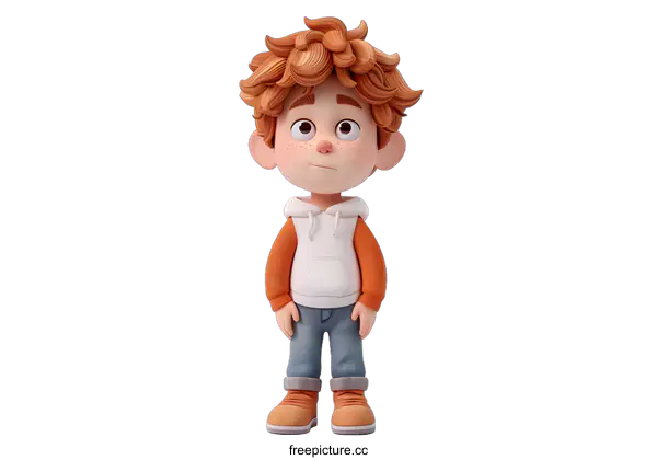 [Transparent Background PNG]Curious Cartoon Boy with Red Hair