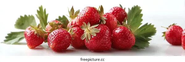 Freshly picked strawberries on white background