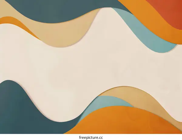 Abstract Wavy Background with Beige, Teal, Orange, and Dark Green