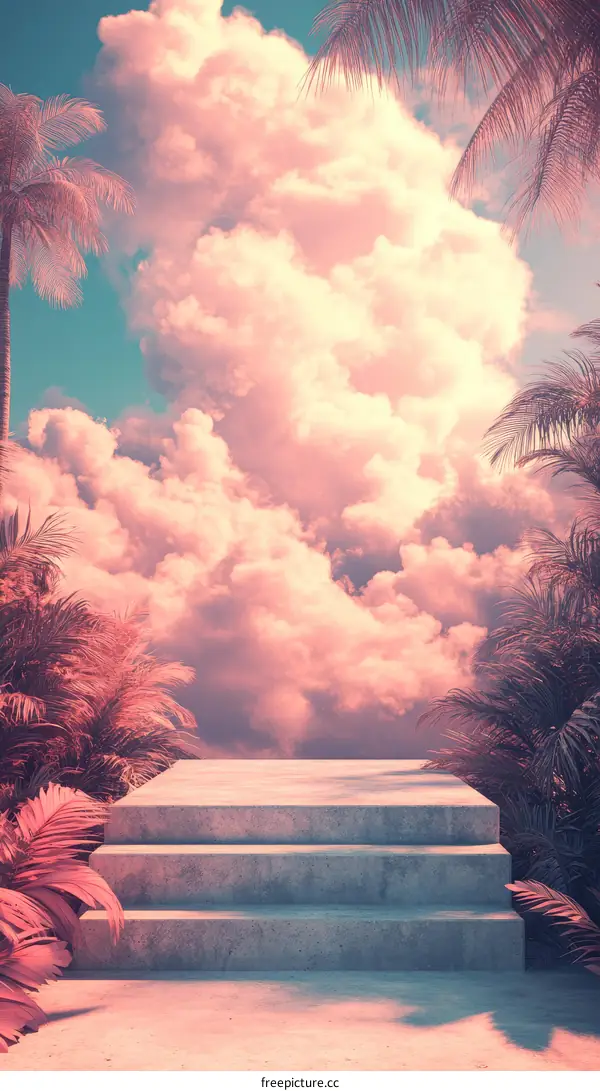 Pastel Cloud Backdrop with Concrete Steps