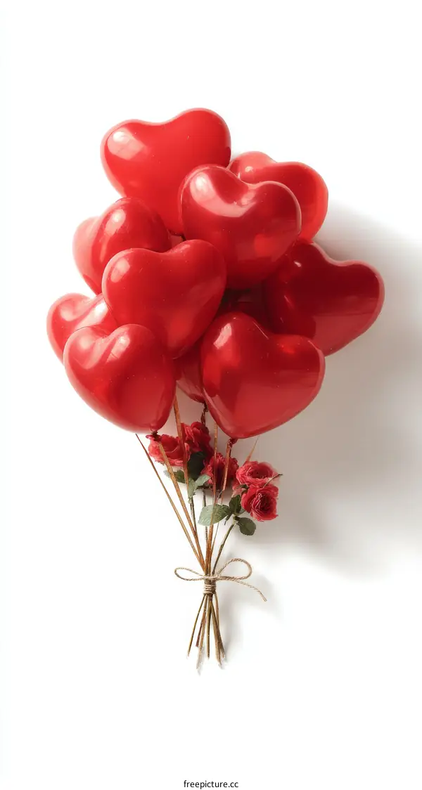 Red Heart Balloons with Roses Bouquet