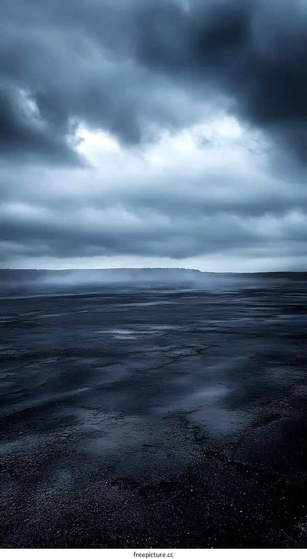 Dark Stormy Sky over Black Sand Beach