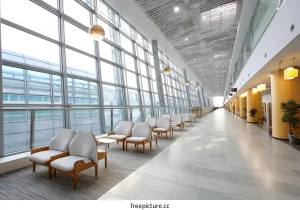 Modern Airport Waiting Area with Large Windows