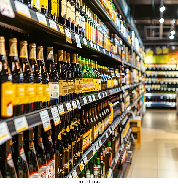 Rows of Wine Bottles in Grocery Store