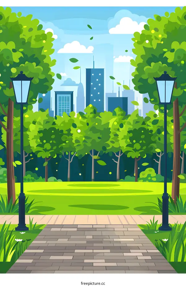 Green Park with City Skyline in the Background